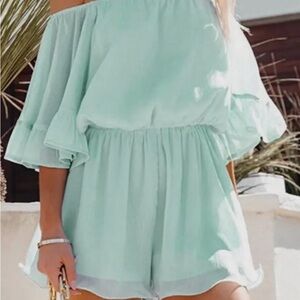 Mint Green Off-Shoulder Romper
